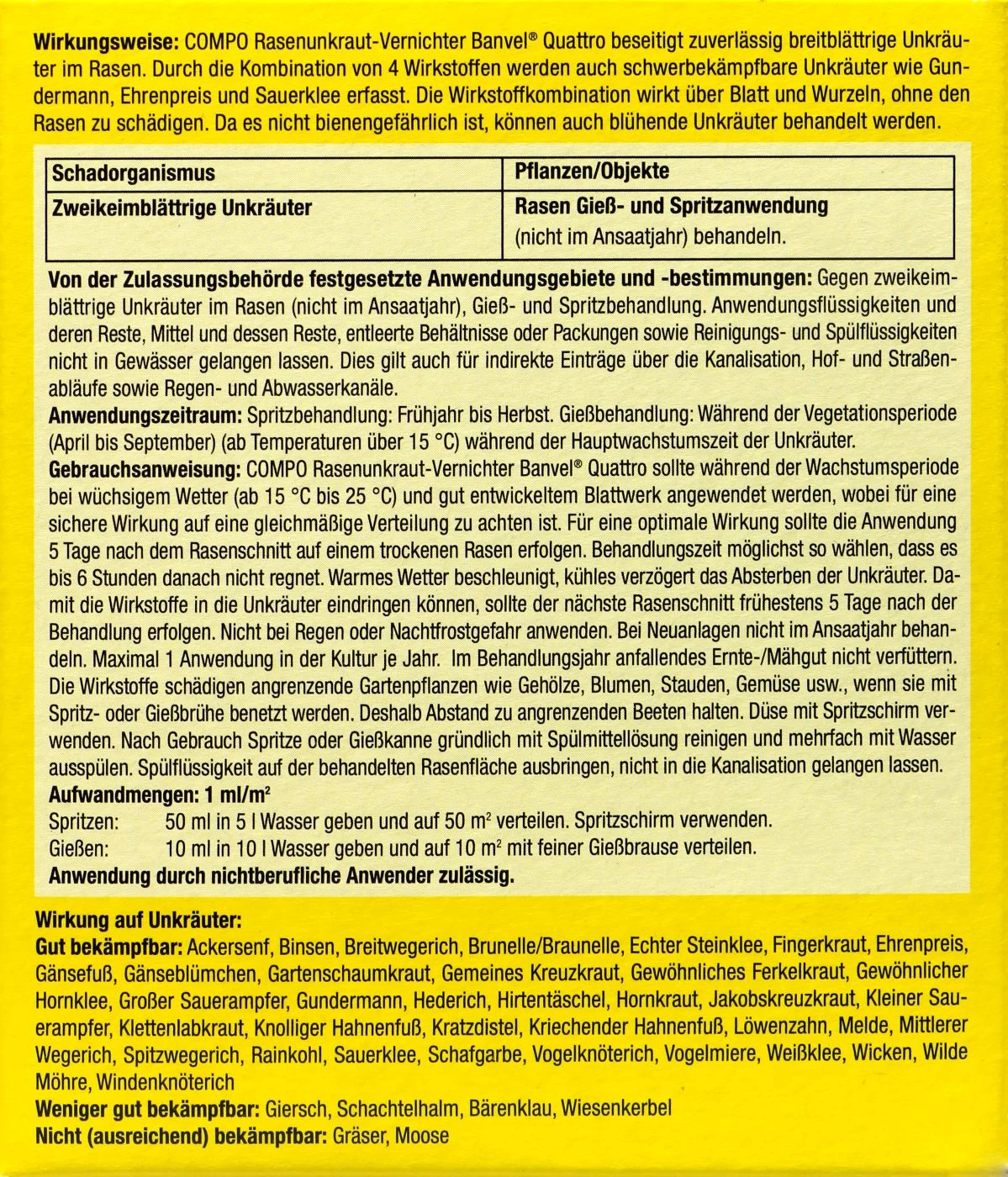 Compo Rasenunkraut-Vernichter Banvel Quattro - 75 Ml 4 Compo Rasenunkraut-Vernichter Banvel Quattro - 75 Ml – Bild 2
