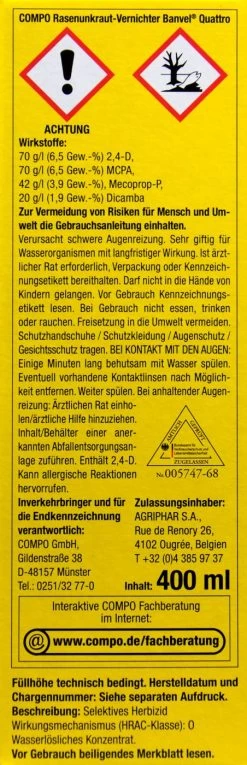Compo Rasenunkrautvernichter Banvel Quattro - 400 Ml -Blumen Verkauf Compo20Rasenunkrautvernichter20Banvel20Quattro 33430 L01