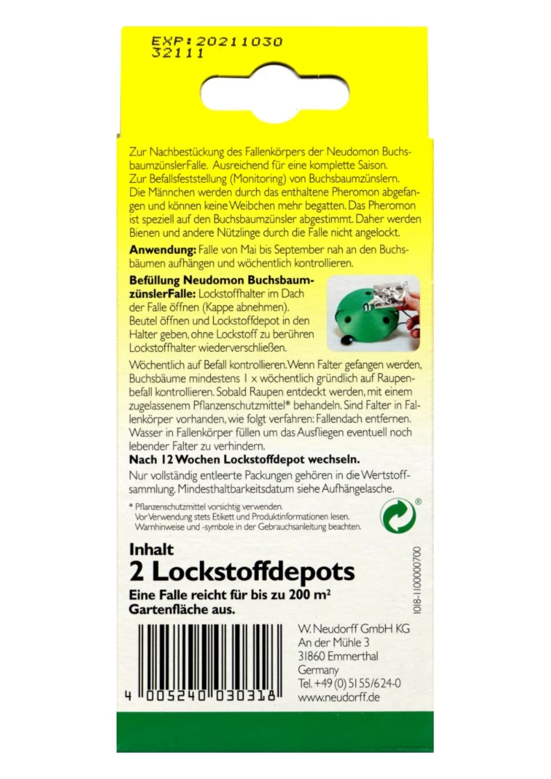 Neudorff Neudomon Buchsbaumzünsler Falle Nachfüllpack - 2 Stück 4 Neudorff Neudomon Buchsbaumzünsler Falle Nachfüllpack - 2 Stück – Bild 2